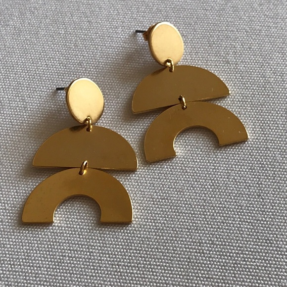 Goldtone Geometric Hinged Dangle Earrings NWOT - Picture 1 of 7